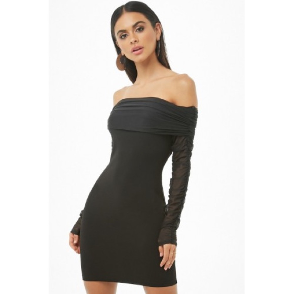 Forever21 Ruched Off Shoulder Sheer Long Sleeve
